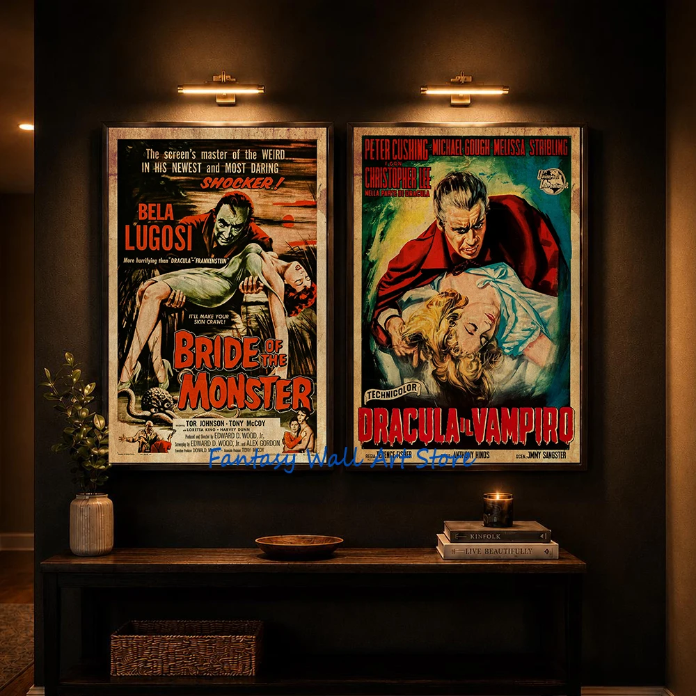 Vintage Horror Movie Monster Movie Cover Poster Retro Canvas Prints Frankenstein Sci-Fi Horror Film Art Wall Painting Home Decor