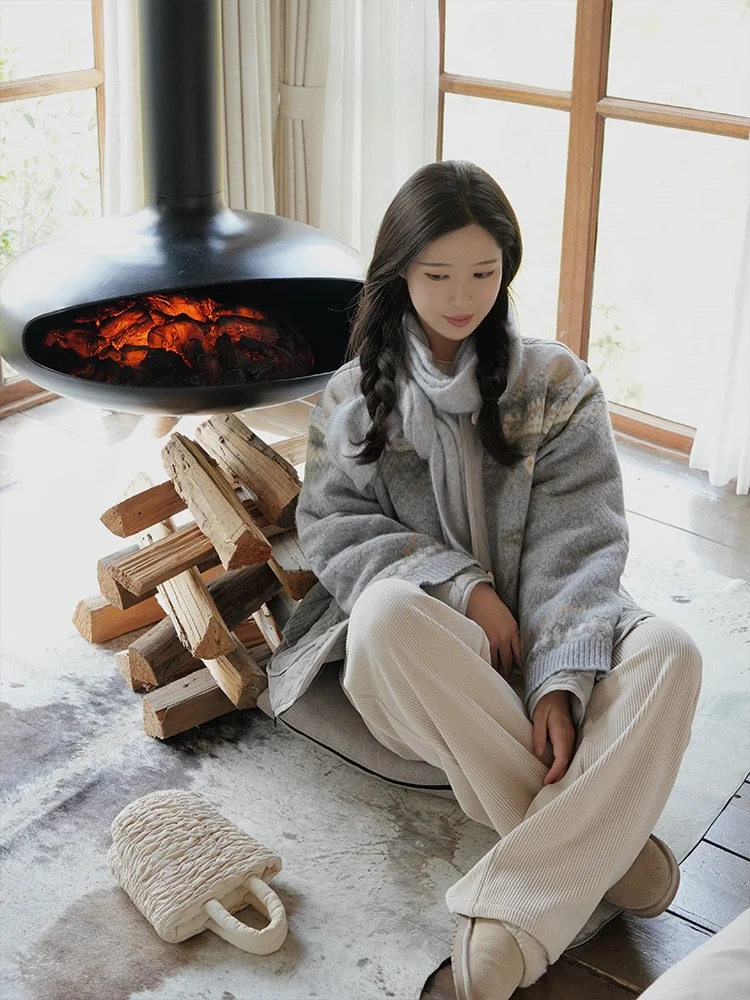 

Double-Sided Wear Wool Cotton Patchwork Jacket ZNG SHOP Women's Fashion "Island Film" Style Loose Fit Long Sleeve Coat