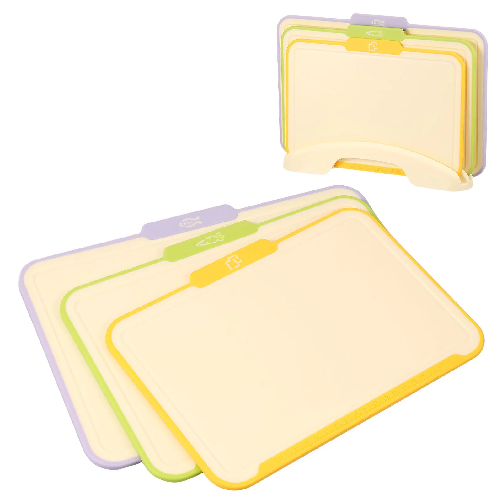 

3Pcs Non-Slip Kitchen Cutting Board Charcuterie Chopping Board w/ Storage Stand for Seafood Raw Meat Vegetable Cutting Plate Mat