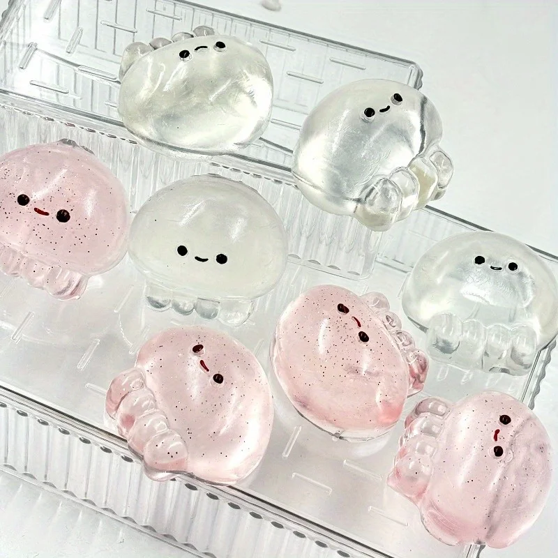 Brinquedo de aperto de polvo de cor de cristal transparente com brinquedo de polvo pequeno de rosto feliz, presente perfeito para festas e reuniões