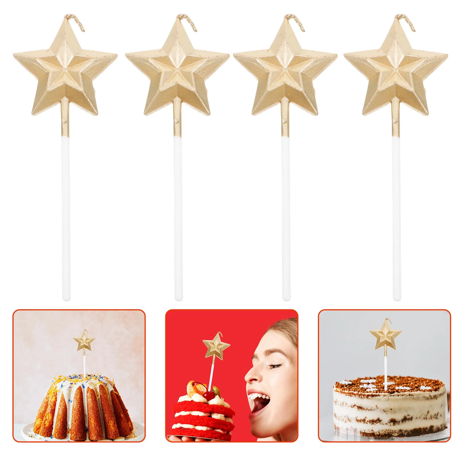 

8Pcs Star Shaped Birthday Metallic 3D Cake Decoration Party Wedding Celebration Cake Topper Candles Unique Birthday