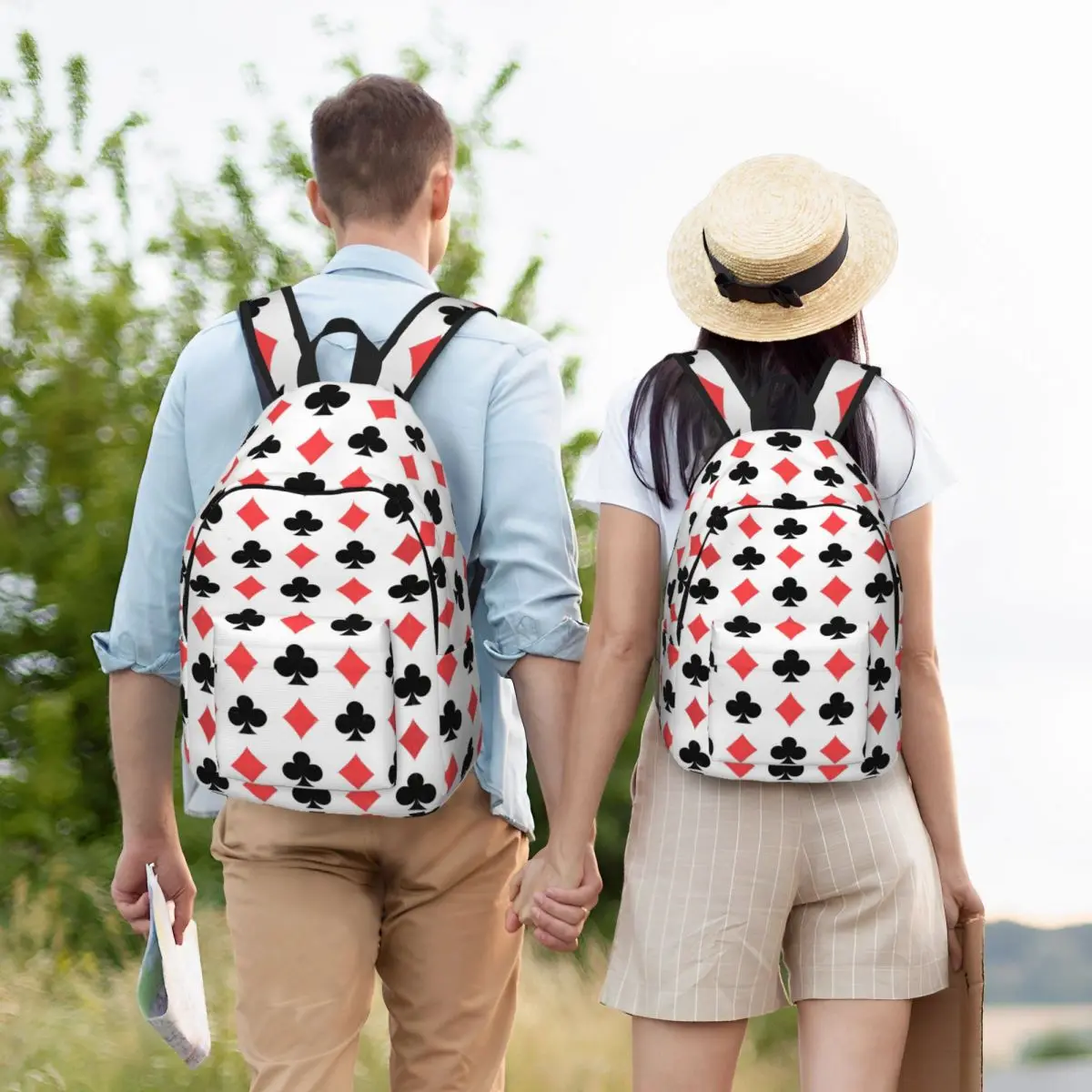 Poker Card Pattern Clubs And Diamonds Backpack Hot Sale Daypack Large Capacity BookBag School Bag Shoulder Bags for Men Women