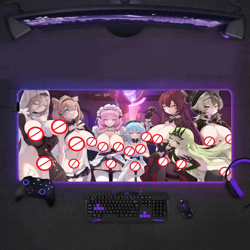 Honkai Star Rail Hentai girls RGB LED Mouse Pad Uncensored Sexy Nude Girl Game Pad Gamer Keyboard Game Laptop Mat Anime Mousepad