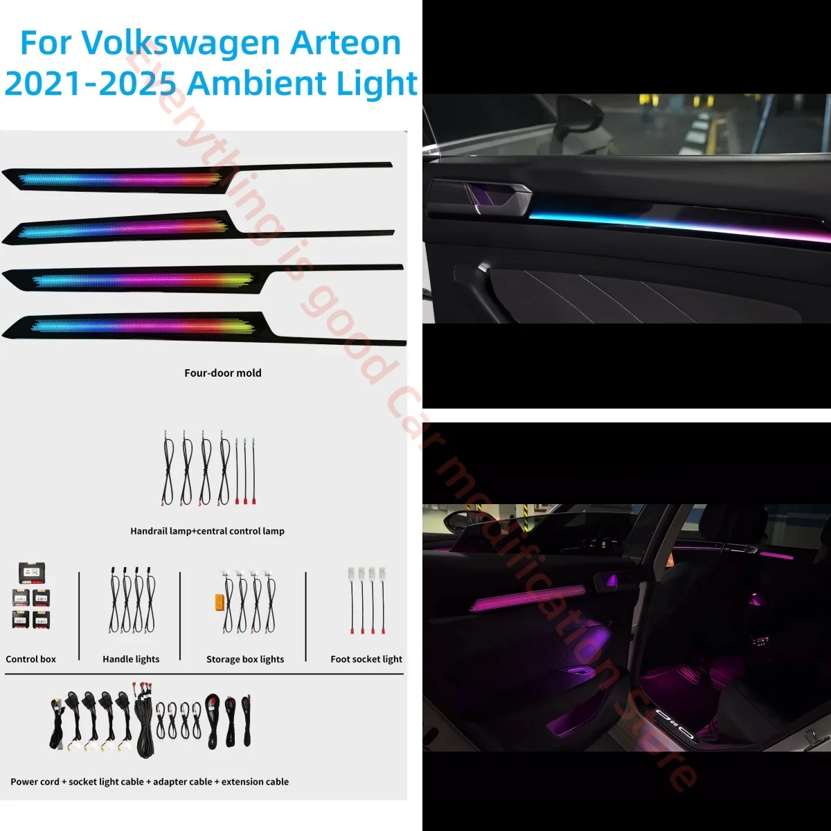 

Для Volkswagen VW Arteon 2021-2025 светодиодный окружающий свет, обновление внутреннего освещения автомобиля, автомобильные аксессуары, декоративная полоса, атмосферная лампа