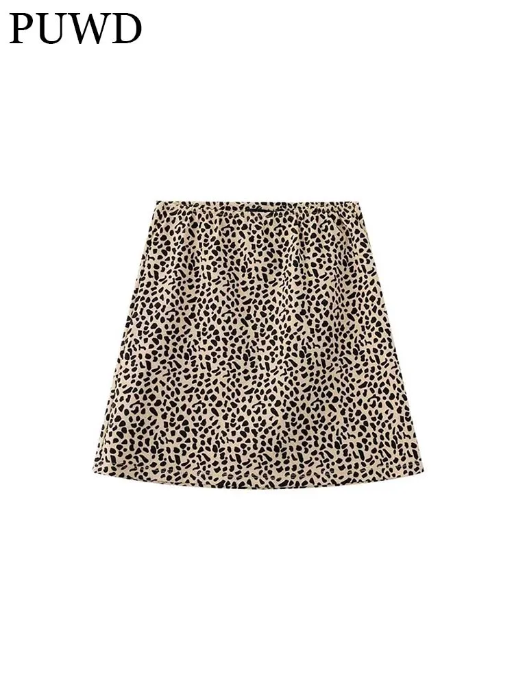 PUWD Y2K Girls Slim Mini Crossed Skirts 2022 Summer Fashion Ladies High Waist Leopard Print Skirt Vintage Women Chic Cute Skirts