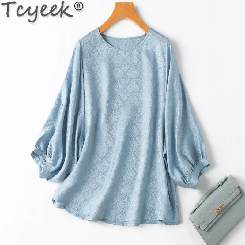 

Tcyeek 100% Mulberry Silk Blouse 2024 Blouses for Women Summer Clothes Womens T-shirts 20MM Silk Top Loose Fit Blusas De Mujer