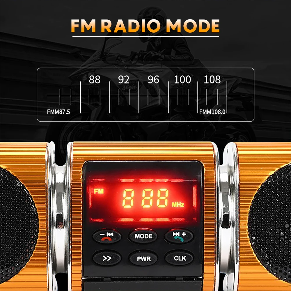 مكبرات صوت لاسلكية للدراجات النارية مع مكبر صوت مدمج ومدخل USB وراديو FM وAUX مشغل MP3 معدني 12 فولت للدراجات على الطرق الوعرة #4