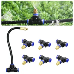 Outdoor Misting Cooling System Sprinkler Nozzles 8mm Tee Straight Push Lock Joint For Garden Irrigation Watering