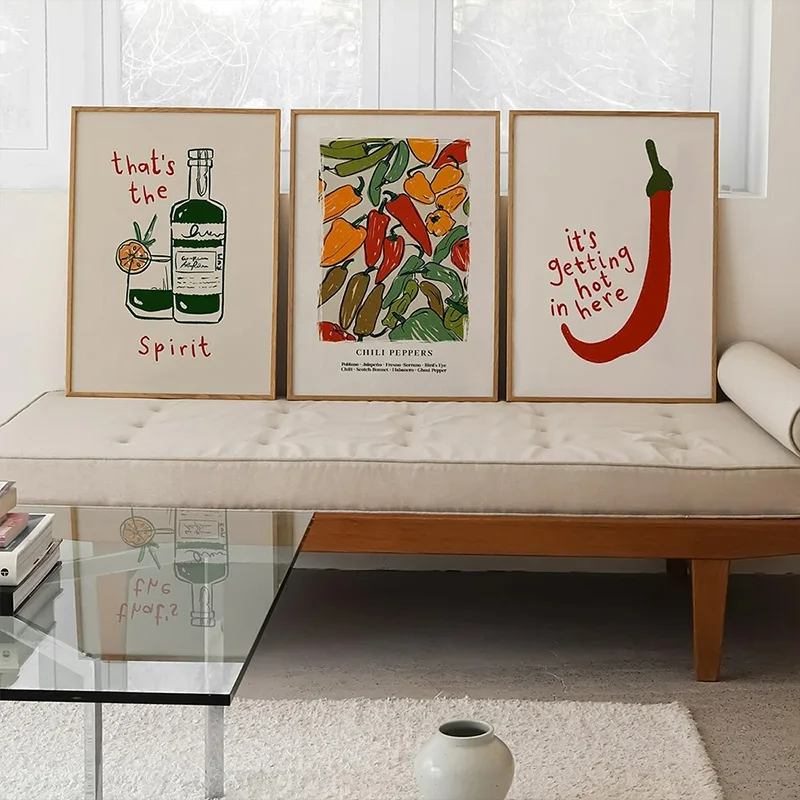 Japanese Hot Chilli Pepper Wall Art Posters Prints Nordic Canvas Paintings Drink Wine Aesthetic Pictures for Kitchen Home Dec