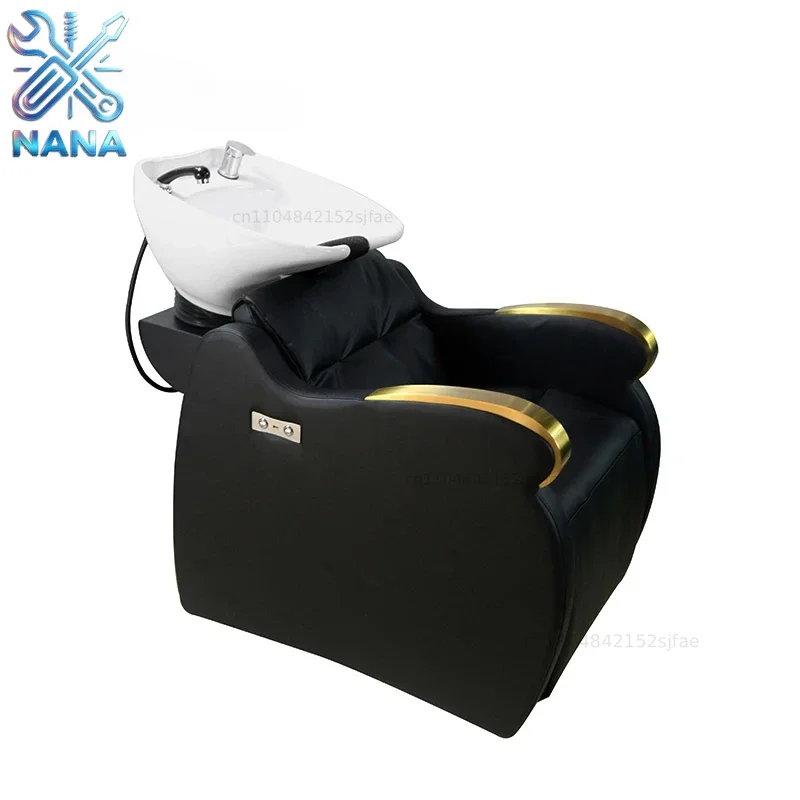 For   Wallybeauty Salon Equipment Ceramic Bowl Electric Backwash Sink Gold Shampoo Chair