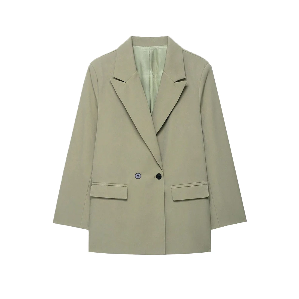 Dames Double-Breasted Effen Kleur Blazerjas Lange Mouw Kantoorkleding voor Lente Herfst Winter Oude Geldstijl