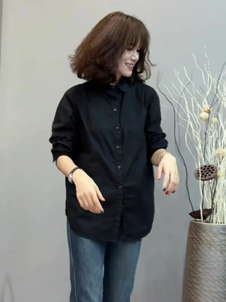 عارضة Bla Long Sve المرأة irt ملابس داخلية طبقات Sle Commute Faion مادة البوليستر النسخة الكورية تصميم زر #5