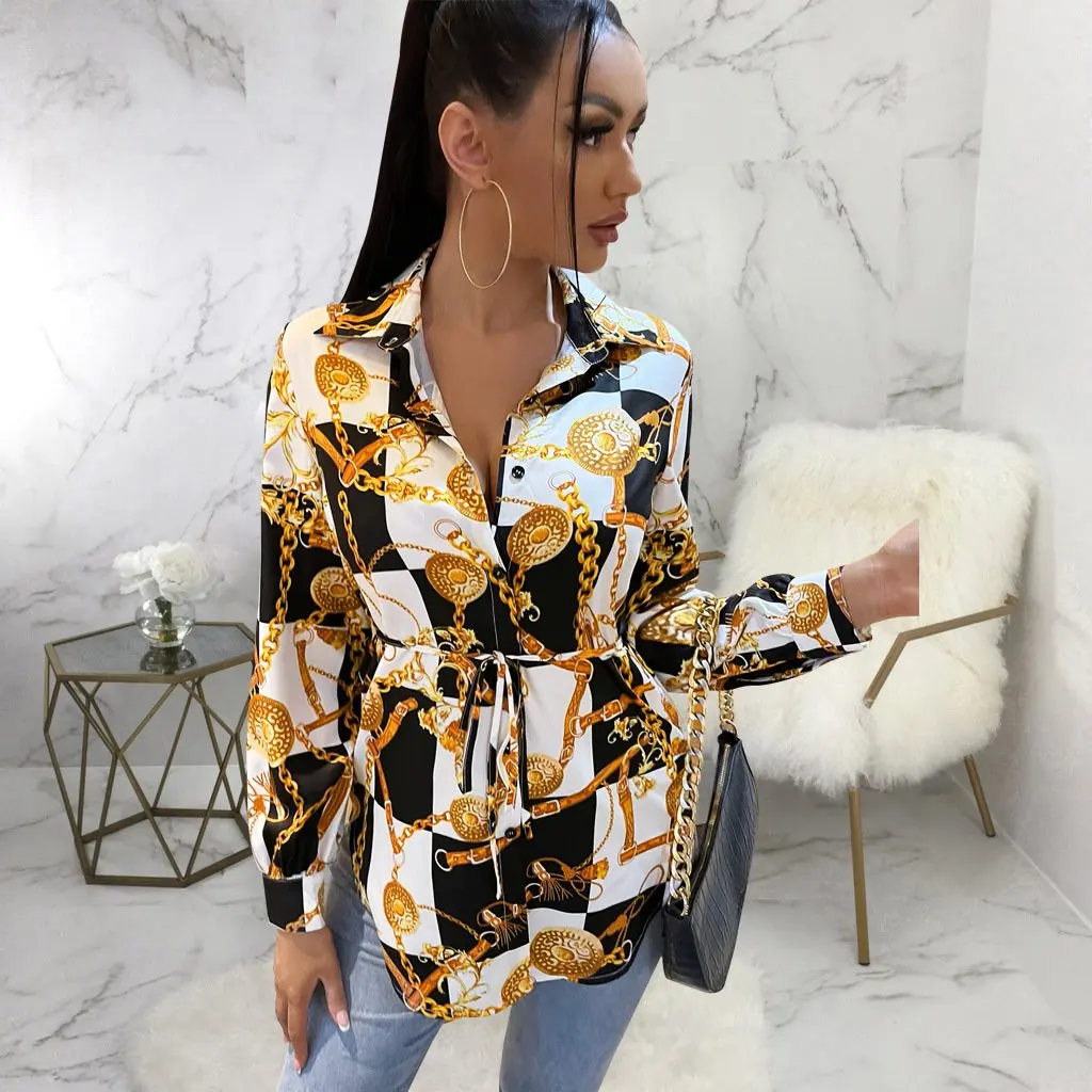 เดรสเชิ้ตพิมพ์ลายดิจิทัลหลากสีสำหรับผู้หญิง สไตล์ลำลองแฟชั่นสบายๆ รุ่น SMR10910 สไตล์ยุโรปอเมริกัน