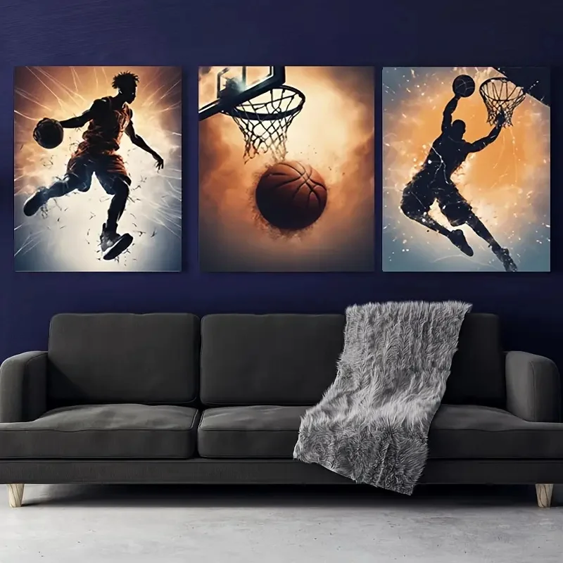 3PCS--3pc Basketball Wall Art Pose Canvas Printing Poster Basketball Sports Art Decor Living Room Dormitory Decor Gift for Bo