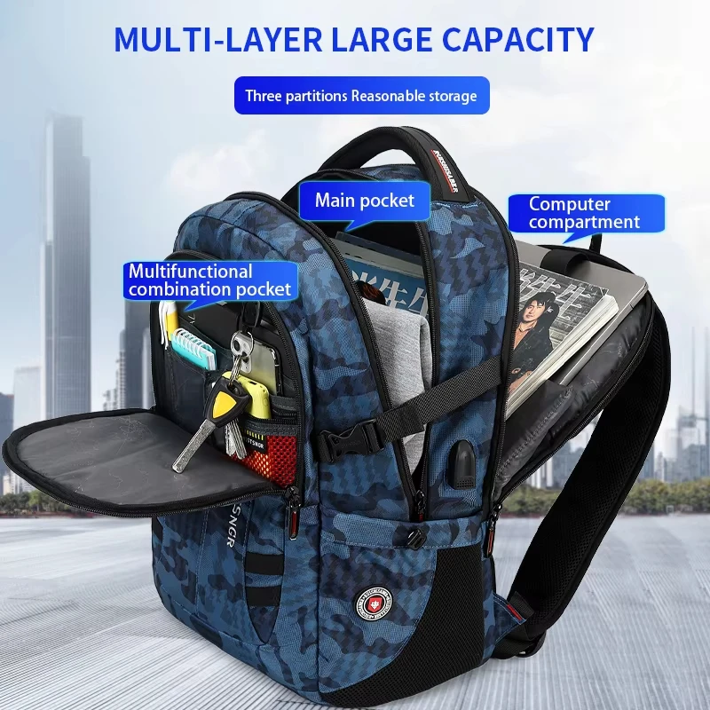 Waterproof 15.6 Inch Laptop Backpack Men USB Charging Anti-theft Swiss Backpack Travel Women Rucksack Male School Bag Mochila