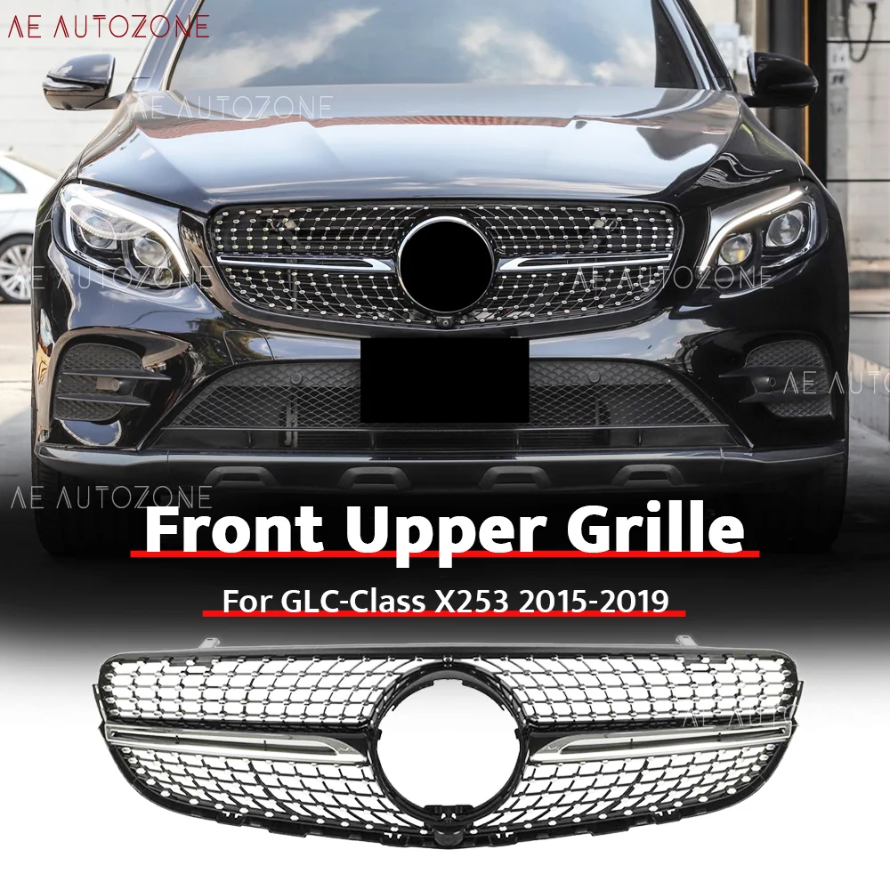

Chrome Black Front Upper Grille With Camera Hole For GLC-Class X253 C253 2015-2019 GLC250 GLC300 GL350 GLC43