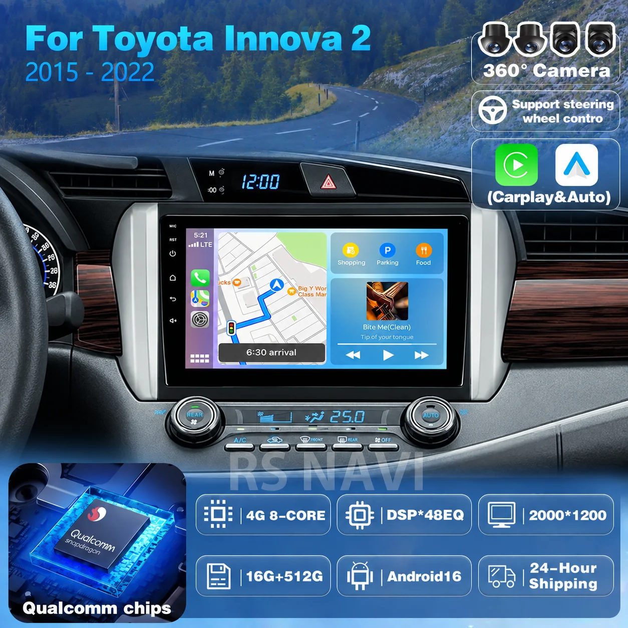 Plug and Play Android 16 Carplay Auto Qualcomm 2K QLED Screen Car Radio Player For  Toyota Innova 2 2015-2022 Multimedia Stereo