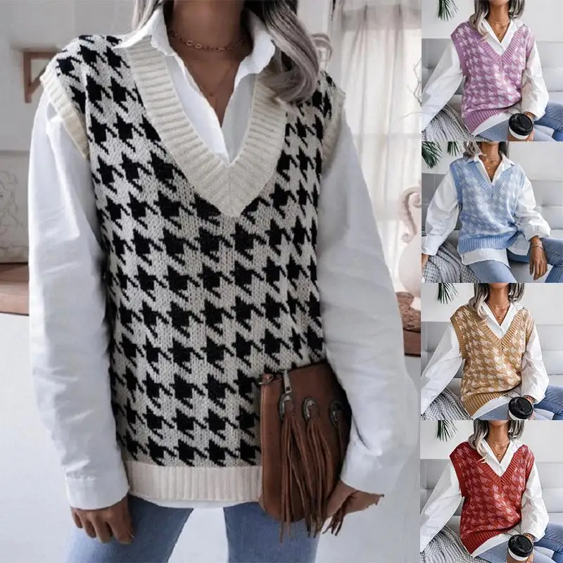 

Women's Knitted Sweater Vest Top Long Sle Country Sle Inner Wear Leather Material Che Pattern No Button Closure
