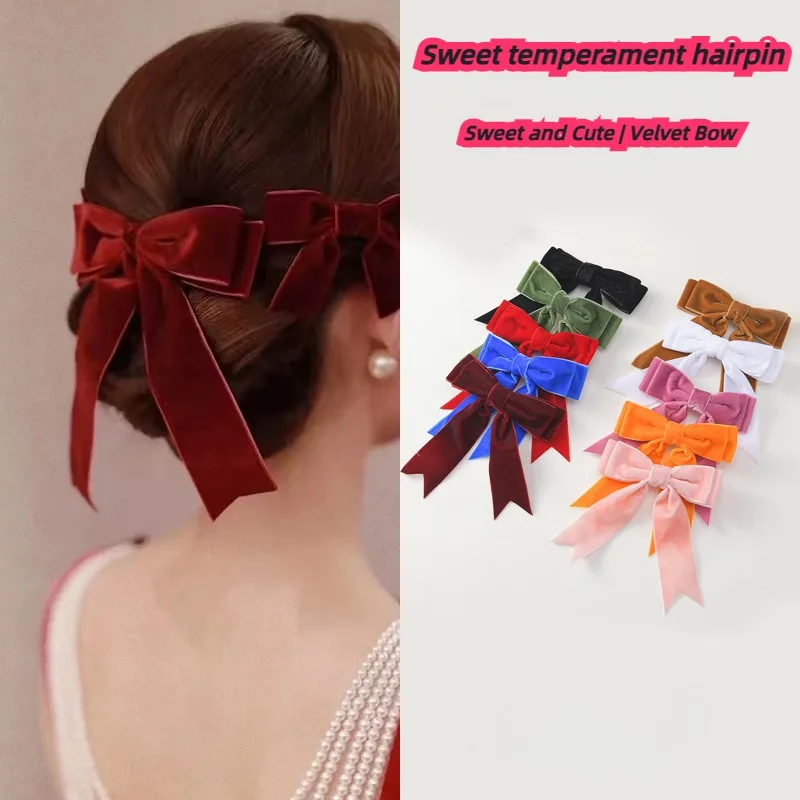 

Vintage Big Large Velvet Bow Hairpins Barrettes For Women Girls Wedding Long Ribbon Korean Hair Clip Hairgrip Hair Accessories