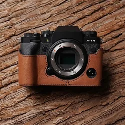 Handmade Genuine Leather Camera Case for Fuji X-T4 Fujifilm XT4 Half Bag Camera Video Bodysuit Camera Protective Sleeve Body