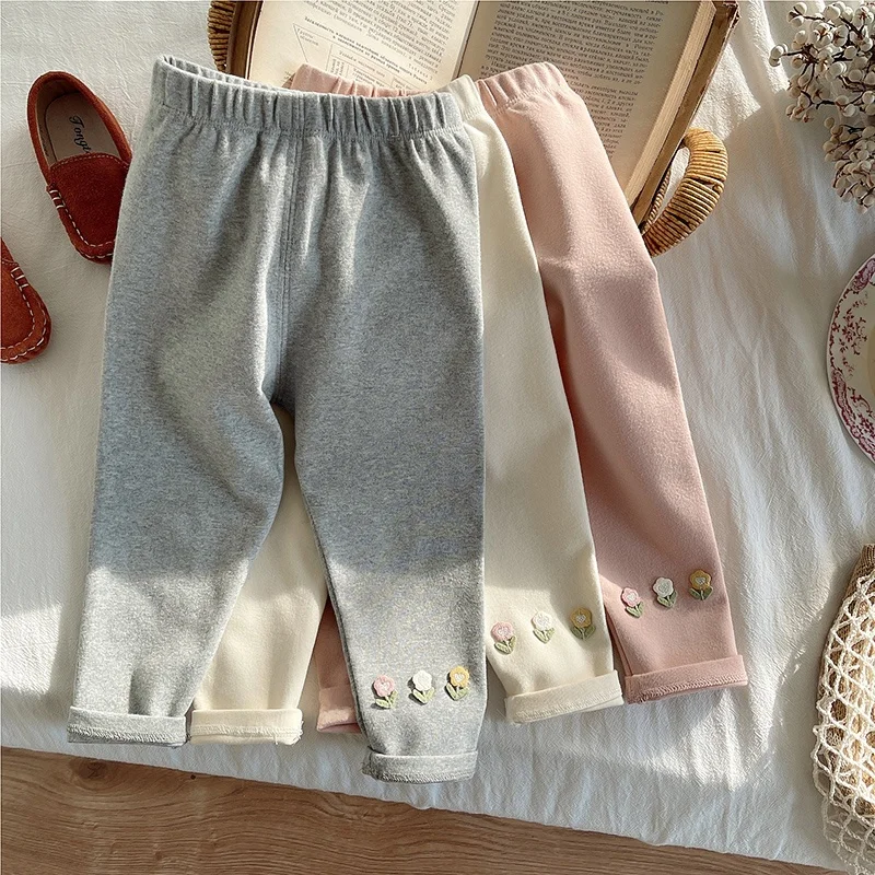 Wiosenno-jesienne, codzienne, elastyczne spodnie dla dziewczynek, z kwiatowym wzorem, uniwersalne długie spodnie dla małych dziewczynek, odzież wierzchnia dla dzieci.