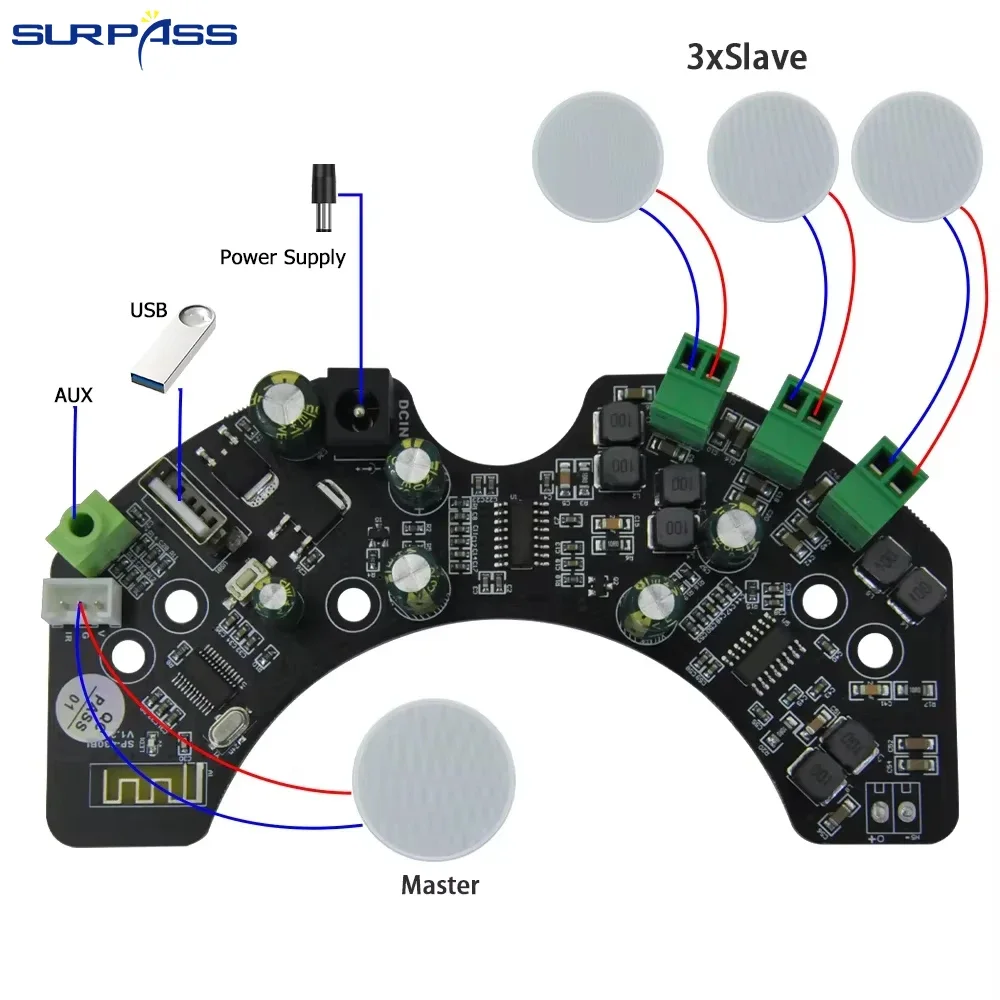 Class D audio amplifier board 4channel with AUX USB speaker stereo Bluetooth speaker30W built-in suitable for home theater hotel