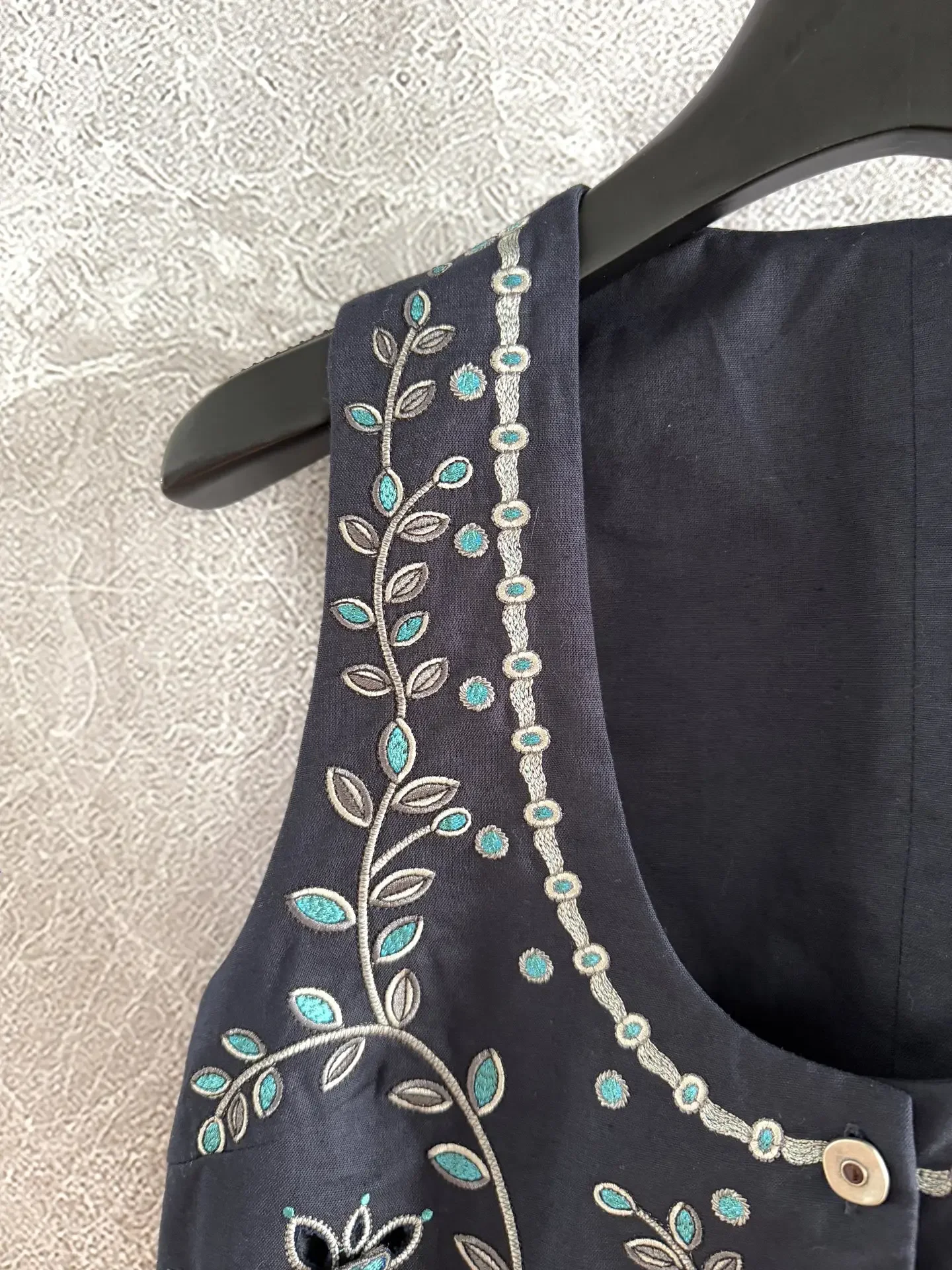 Ensemble gilet en lin brodé lourd de Style bohème pour femmes + Mini jupe taille haute