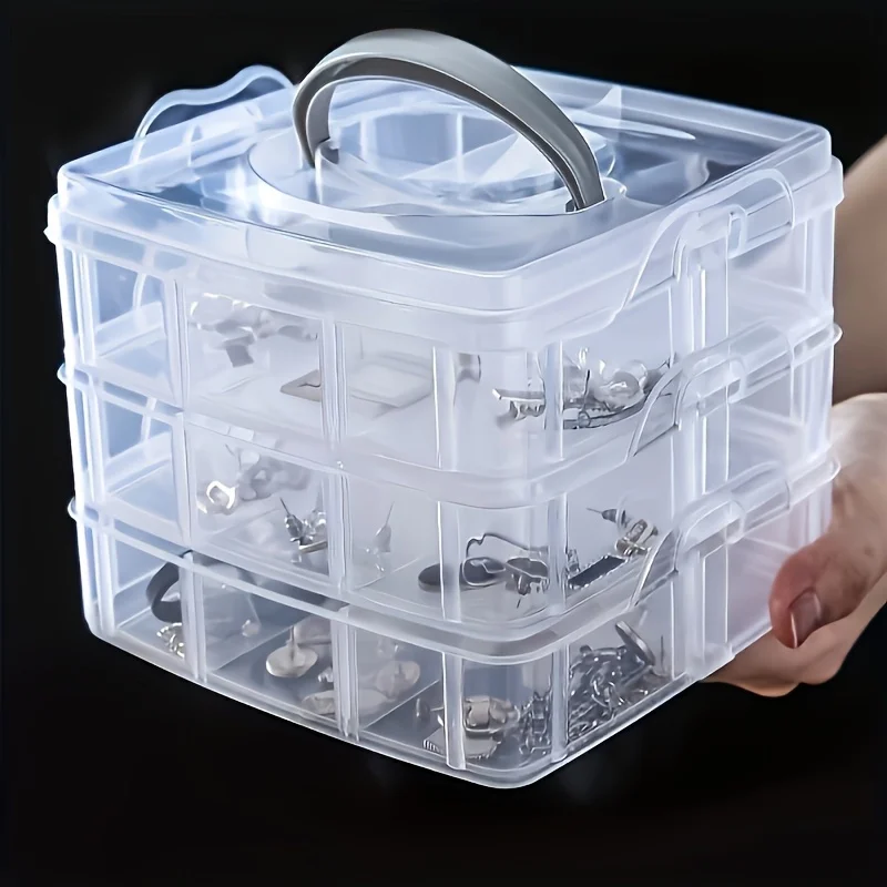 Caja de almacenamiento transparente de 3 capas y 18 compartimentos, caja de almacenamiento de joyería y juguetes, adecuada para cocina, baño, dormitorio