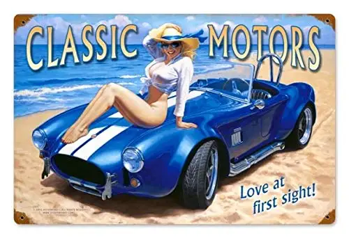 Vintage Metal Sign Tin Sign Classic Motors Pin Up Girls Sexy Girl Home Kitchen Bar Restaurant Wall Decor Signs 12x8inch