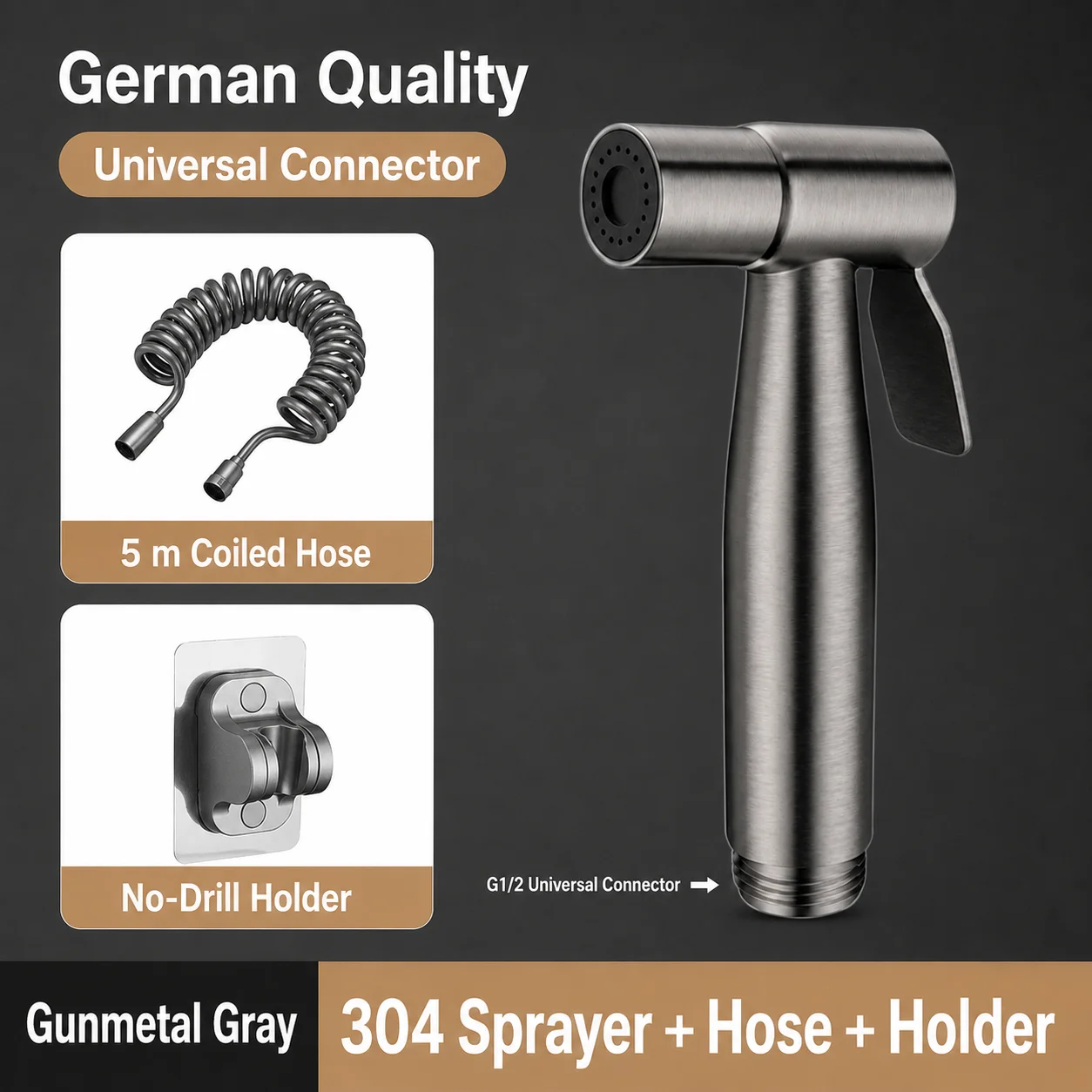 304 Roestvrij Staal Bidet Sproeier Hoge Druk Handheld Toilet Shattaf Jet Spuitpistool Voor Badkamer Schoonmaken Huisdier Wassen G1/2 Kraan