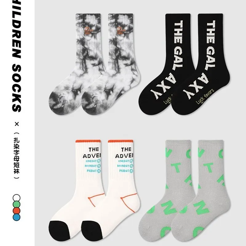 4 Pairs Socks Boys Trendy Bandhnu Socks Autumn Children Kids Cotton Socks Mixed Color Pattern