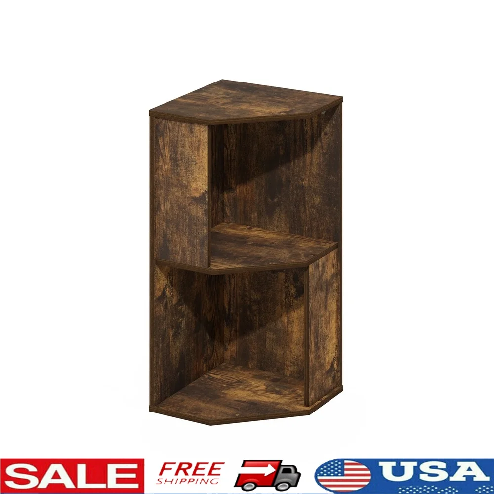 

Freestanding Corner Shelf Bookcase 2-Tier Amber Pine Compact Storage Unit Books Decor Essentials Easy Assembly
