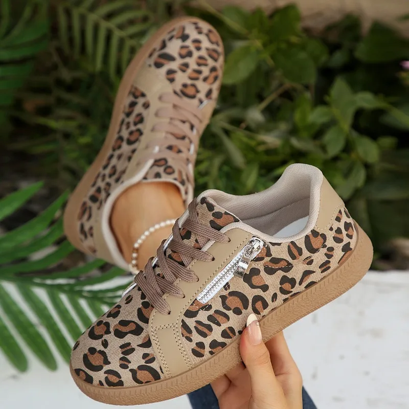 Women's Sneakers New Leopard Print Zipper Decor Casual Loafers 2026 Fashion Round Toe Lightweight Women Shoe Zapatillas De Mujer
