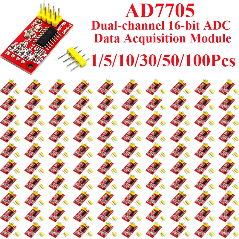 1~100Pcs AD7705 Dual Channel 16 Bit ADC Data Acquisition Module Programmable Input Gain SPI Interface Compatible With TM7705