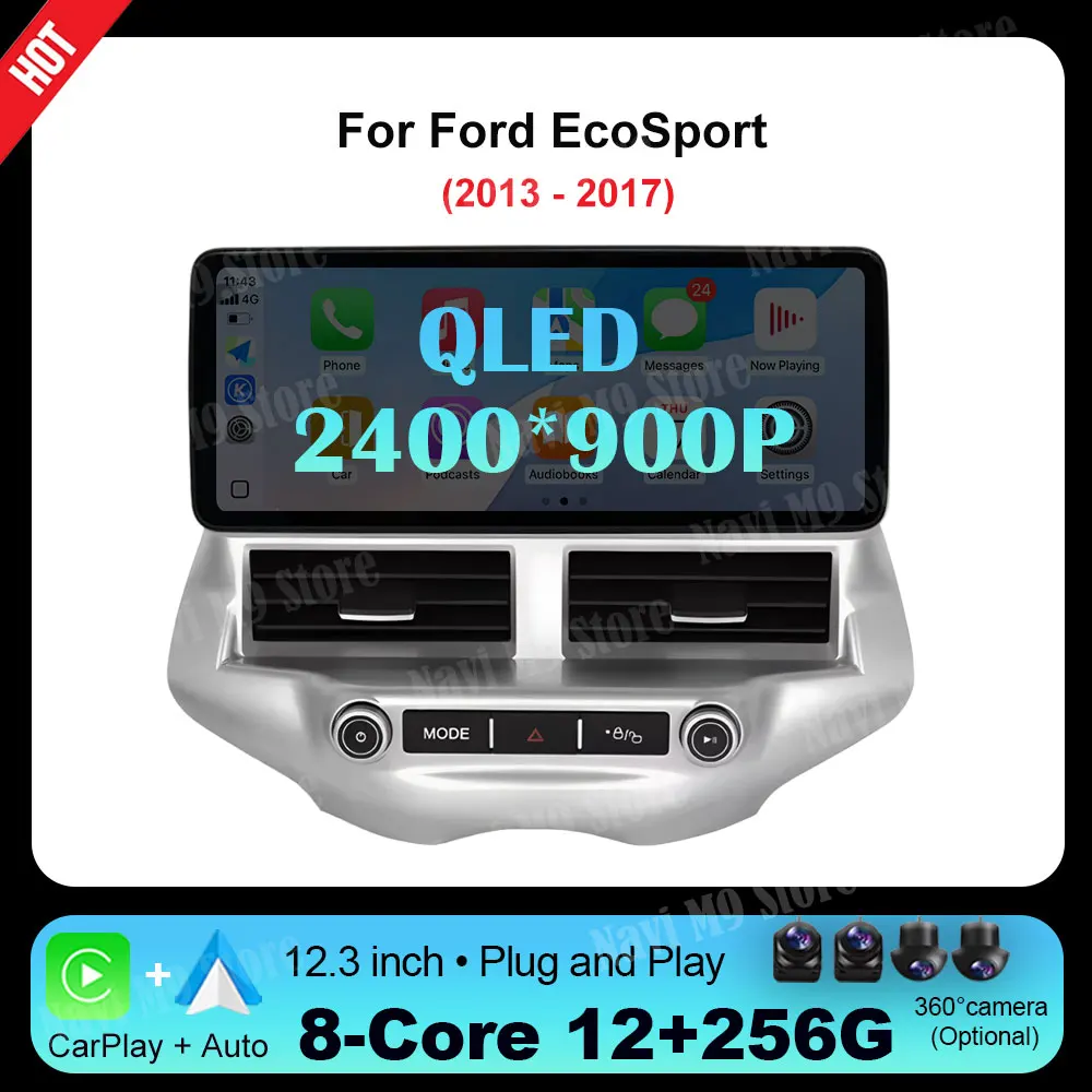 

Wireless CarPlay Android 14 For Ford EcoSport 2013-2017 Car Radio Multimedia Navigation GPS Touch Screen 12.3inch Auto Bluetooth