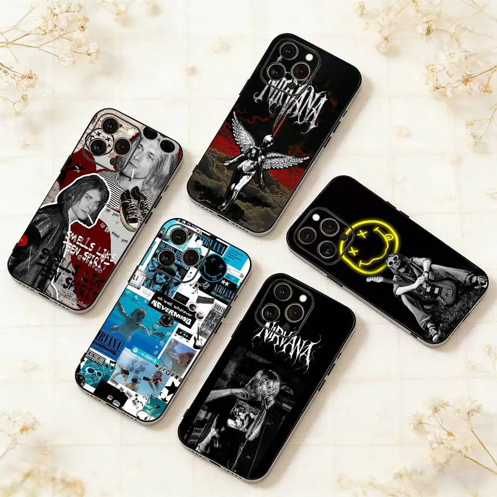 

K-Kurt N-Nirvana C-Cobain Phone Case For iPhone 17,16,15,14,13,12,11 Plus,Pro Max,XS,Soft Silicone Black Cover