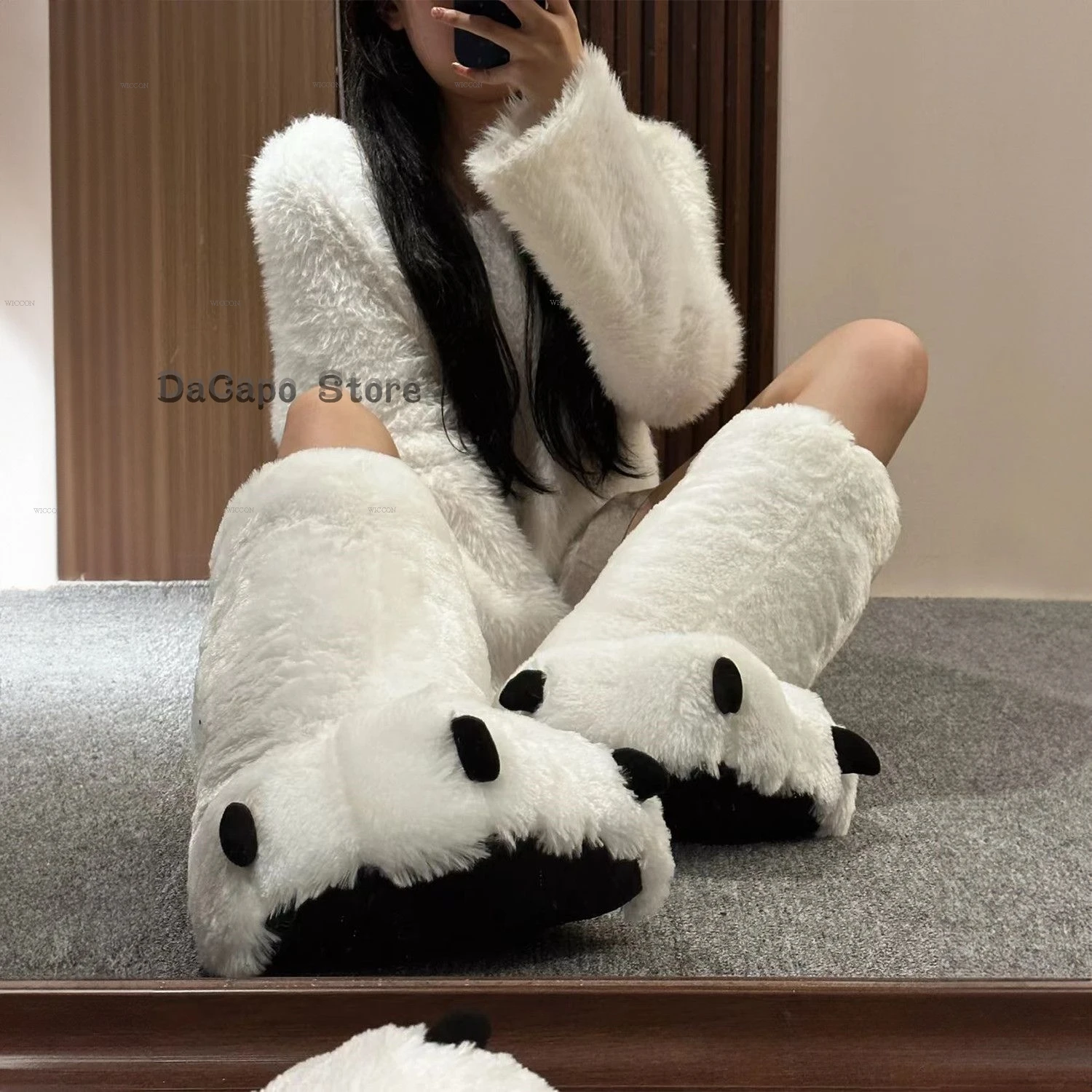 Bear Claw Winter Slippers Fursuit Paws Shoes Boots Props Winter Warm Women Men Animal Slippers Kids Adults Fun Furry Slippers