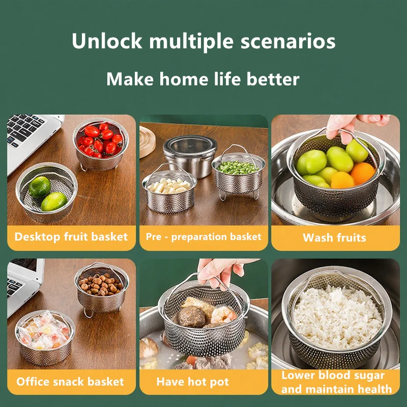

Круглая сливная корзина из нержавеющей стали с ножками для приготовления пищи, многофункциональный укладыш для овощей и фруктов, полезные вещи для дома
