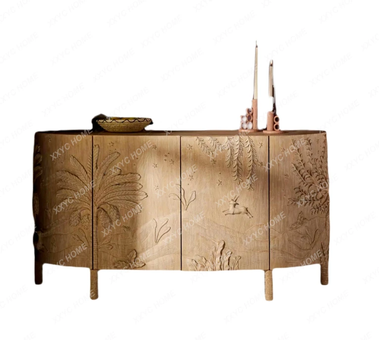 

Solid wood dining side cabinet light luxury porch cabinet shoe cabinet carving old furniture