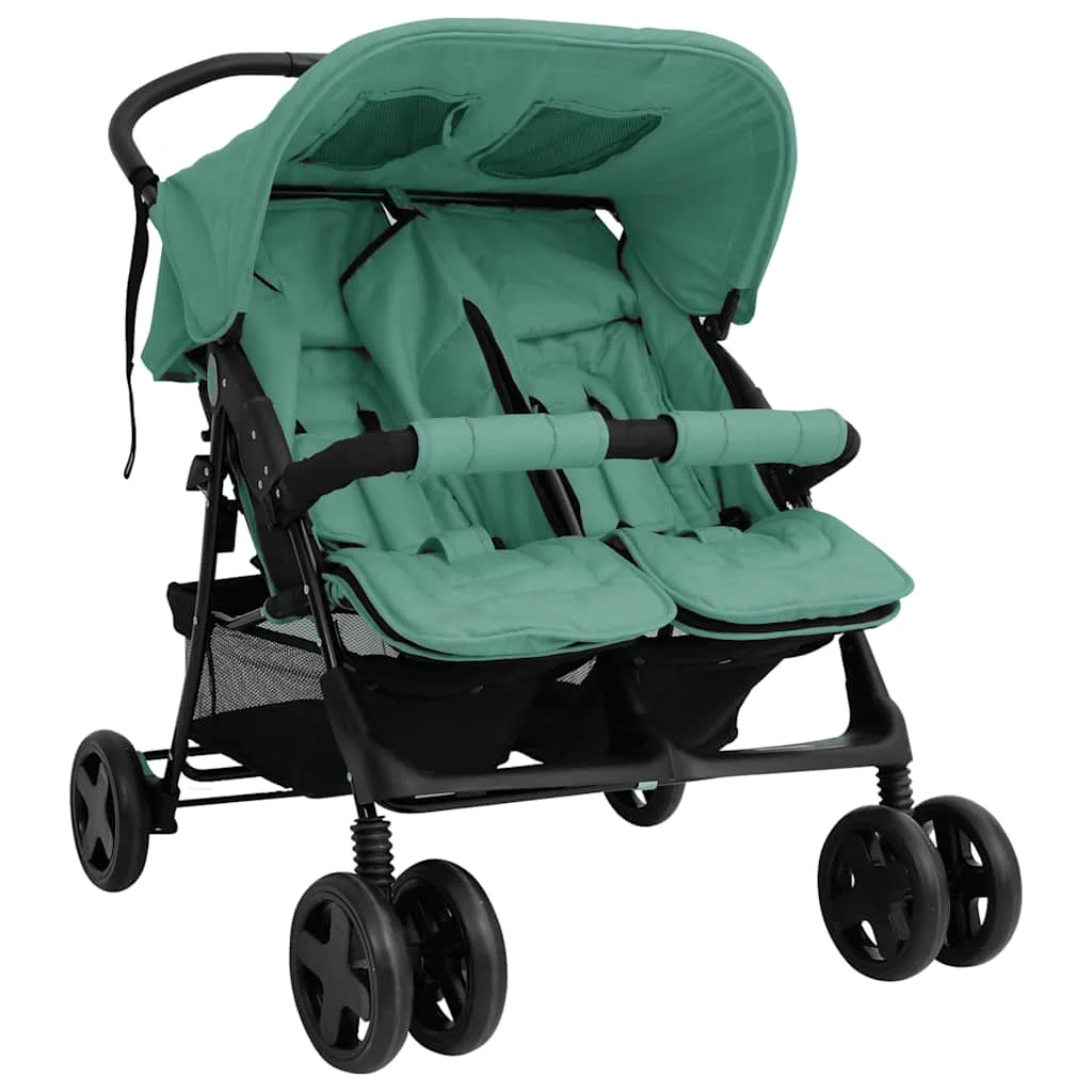 Stahlgrüner Doppel-Kinderwagen 80 X 96 X 104 cm Leichtgewichtig Faltbar Sicheres Design Buggy Kompakt für Reisen