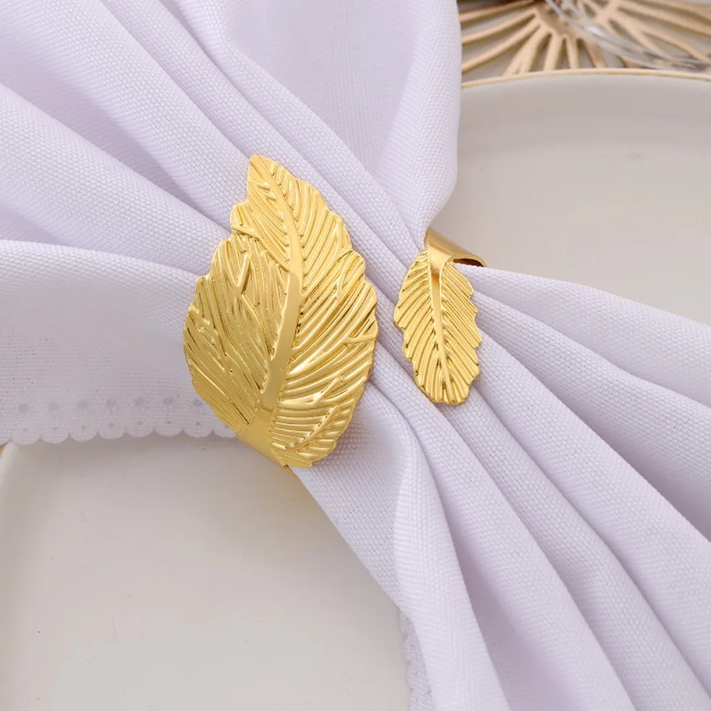 6PCS High-end Leaf Napkin Ring Metal Gold/Silver Decorative Napkin Clasp Reusable Napkin Ring Holder Party Supplies