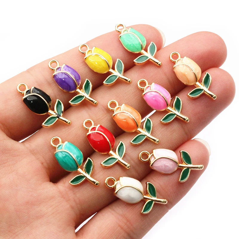 20pcs 21x10mm Enamel Rose Flower Charms Pendant Alloy Metal Cute Flowers DIY Jewelry Making Accessories for Necklace Earrings image 2