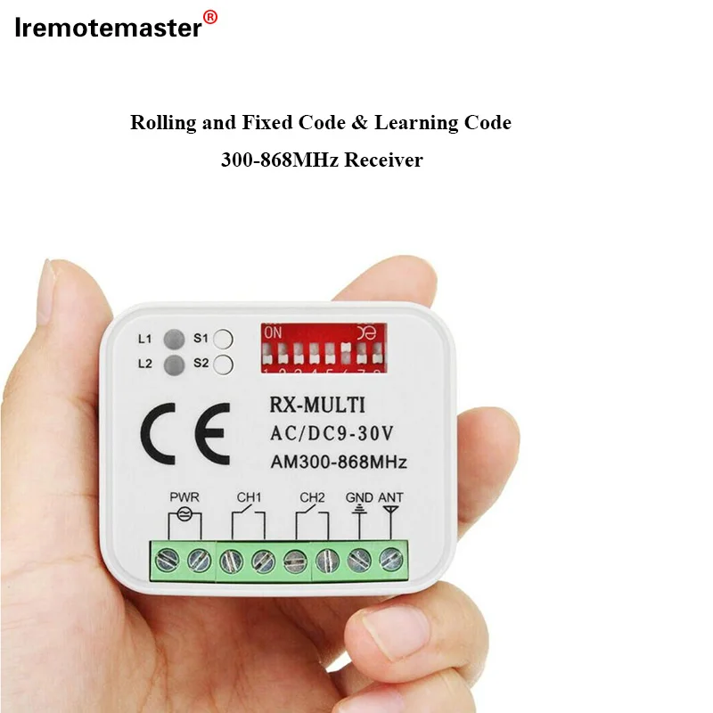 Imagem -05 - Universal rx Multi Freqüência Controle Remoto Módulo de Relé Porta da Garagem 300868mhz Receptor 2ch 12v 24v 43392 Mhz 868mhz