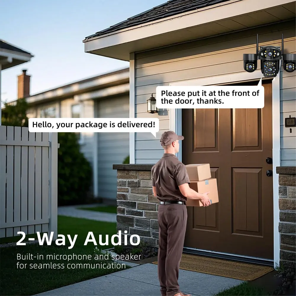 10K 20MP Wifi Security Camera Wireless Outdoor 4 Lens 4 Screen 360° PTZ Camera Auto Motion Tracking CCTV 12X Zoom Surveillance