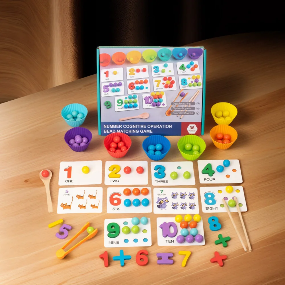 Clip Kralen Blauw Houten Nummer Matching Game-Educatief Speelgoed voor Jongeren Verbetert Wiskunde Vaardigheden Kinderen Wiskunde Leermiddelen