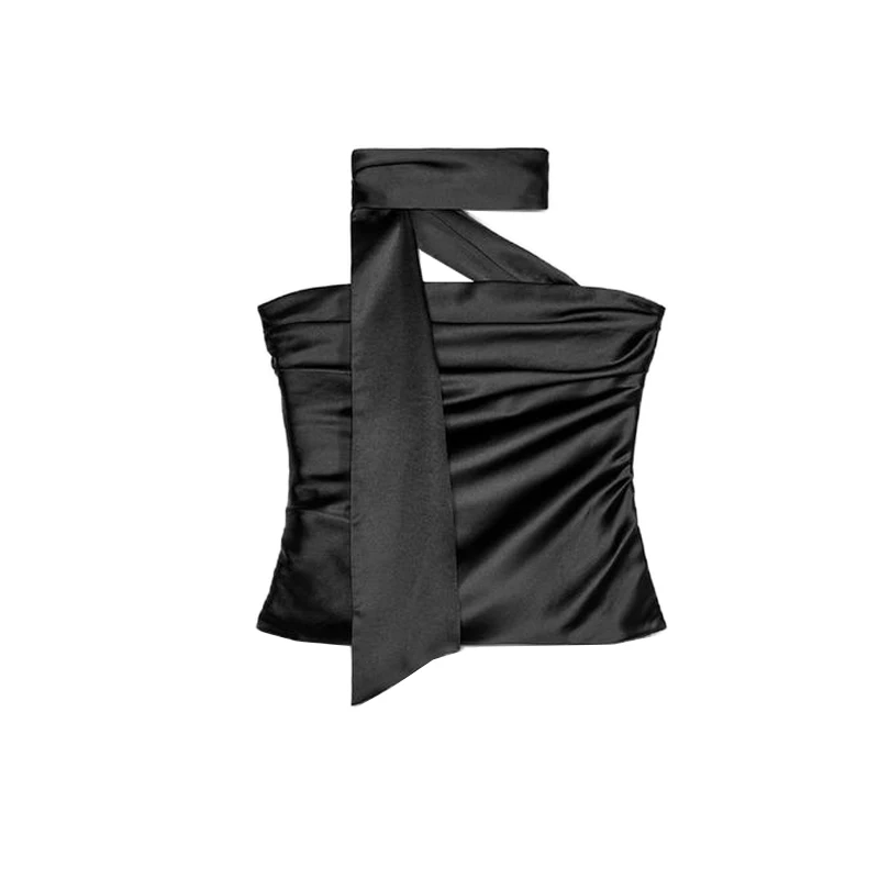 وشاح بياقة مستقيمة من الساتان والحرير بتفاصيل مطوي للنساء، قميص ربيعي جديد Sle Faionable Bal Commute Sle بقصة ضيقة... #5