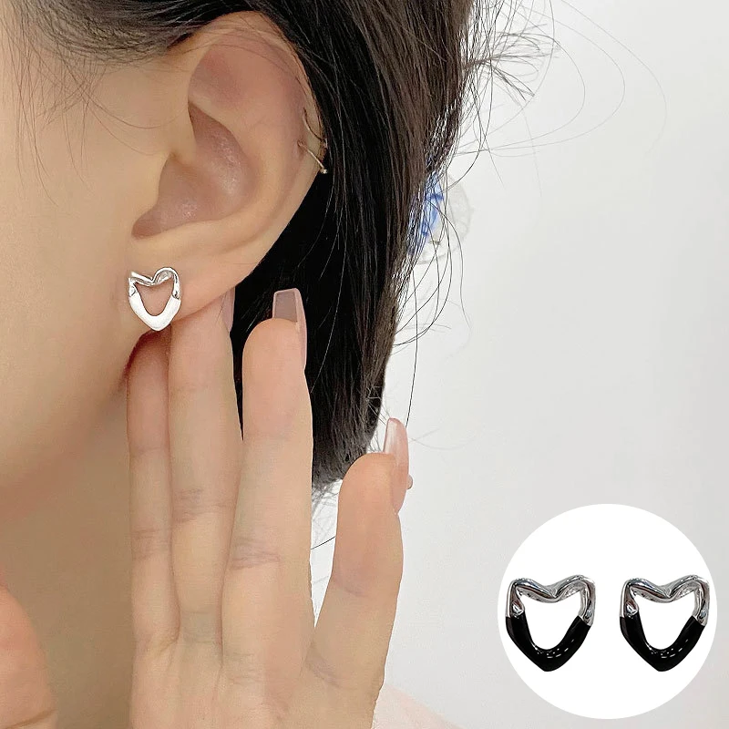

100% 925 Sterling Silver Love Heart Earrings for Women Girl Irregular Drop Glaze Design Jewelry Birthday Gift Dropshipping