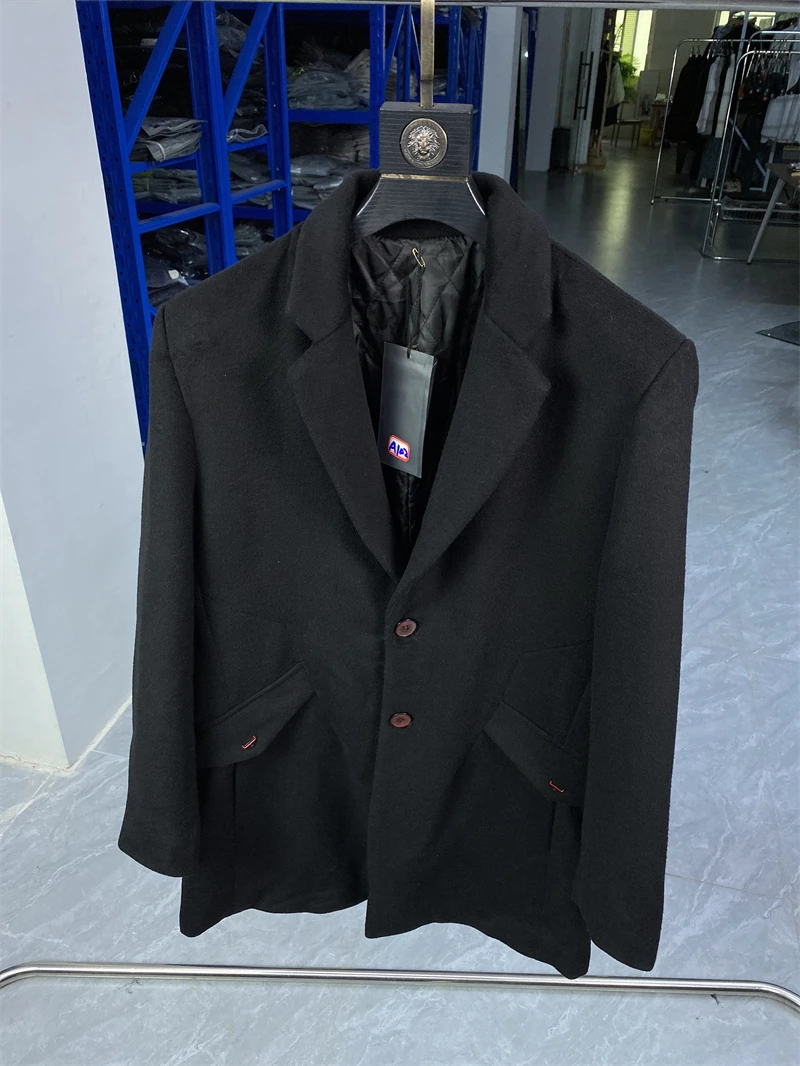 

Slim Fit 50 Inch Wool Men's Casual Woolen Coat Jaet Top mid Length Single Breasted Suit Sle Windbreaker A02 Busin Casual