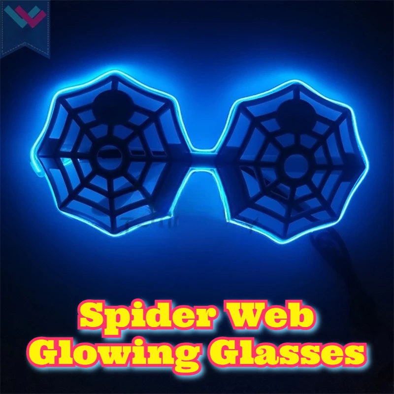 

Spider Web LED Glasses Light Up Halloween Party Novelty Eyewear Rave Club Night Accessories Glowing Costume Electroluminescent