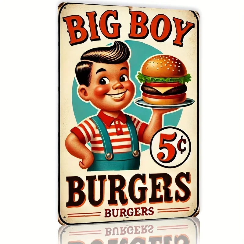 2D Flat Big Boy Burgers Aluminum Wall Art Retro Diner Style Classic Burger Boy Hanging Plaque Big Boy Burgers